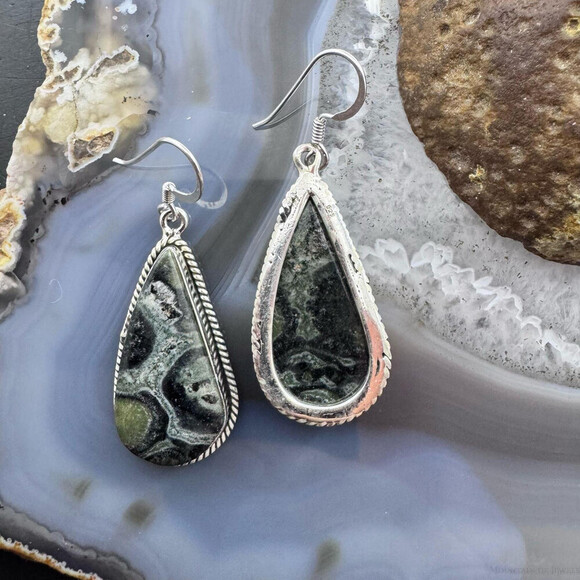 Sterling Southwestern Style Teardrop Kambaba Jasper Dangle Earrings For Women - Picture 7 of 10